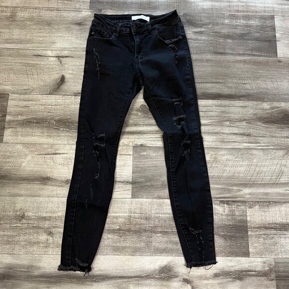 Kancan Distressed High Rise Denim Skinny Jeans Light Black Women’s Size 24 - Picture 1 of 10